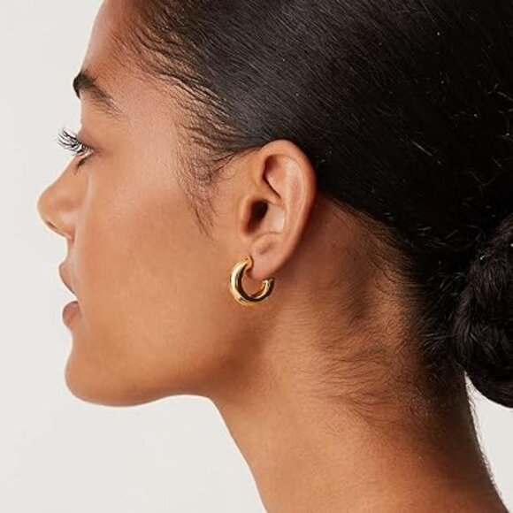 14K Gold Lightweight Chunky Open Hoop 20mm Earrings Statement Jewelry - Picture 1 of 4